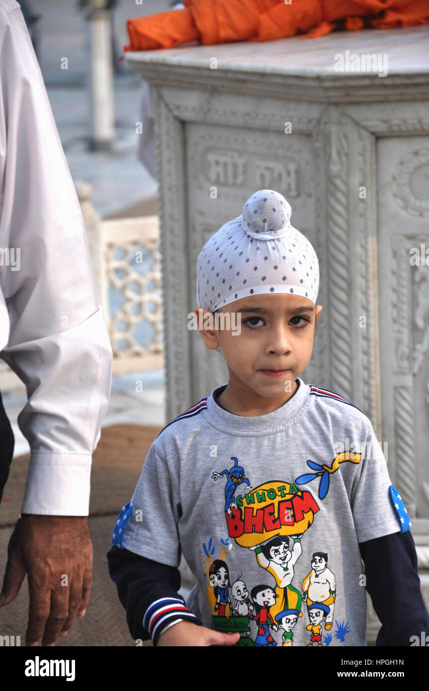 Sikh Cute Boy, Beautiful Boy in front of Gurudwara, India (Photo