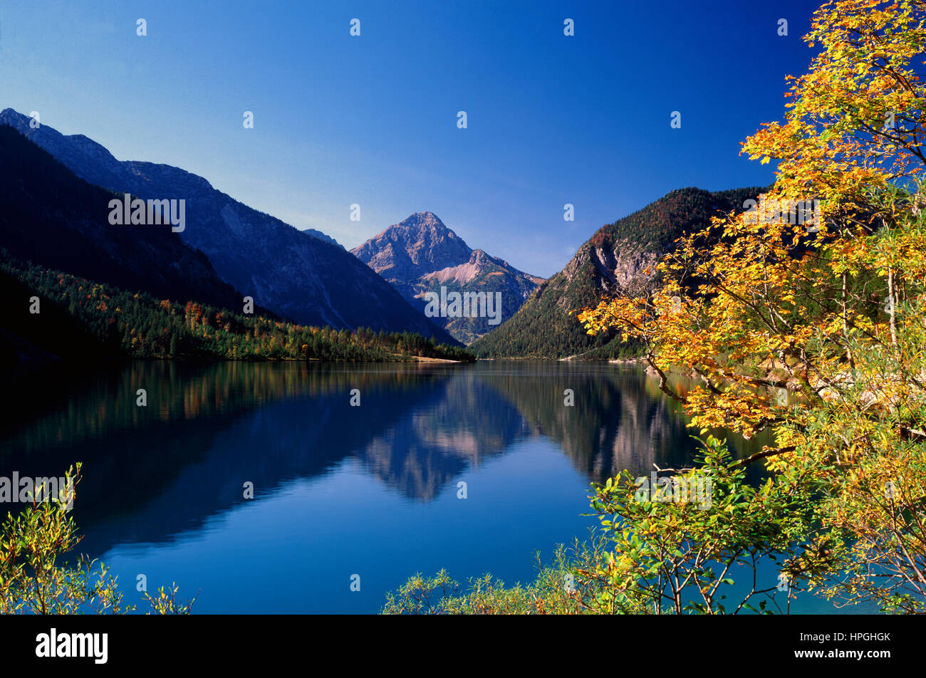 Lake Plansee in Autumn, Tyrol, Austria Stock Photo