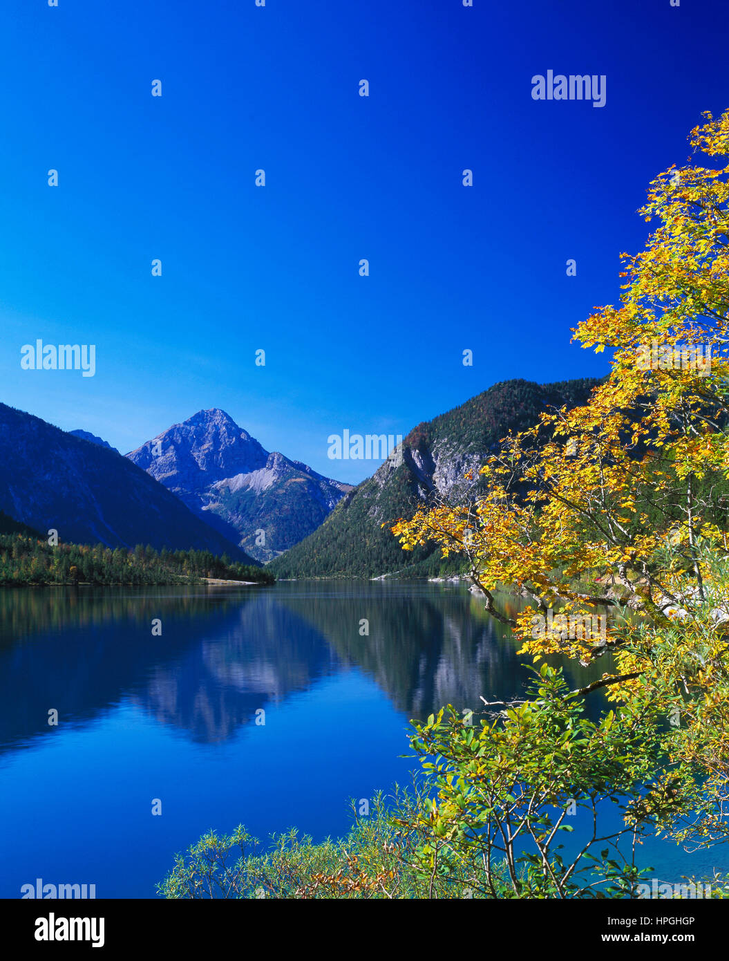 Lake Plansee in Autumn, Tyrol, Austria Stock Photo