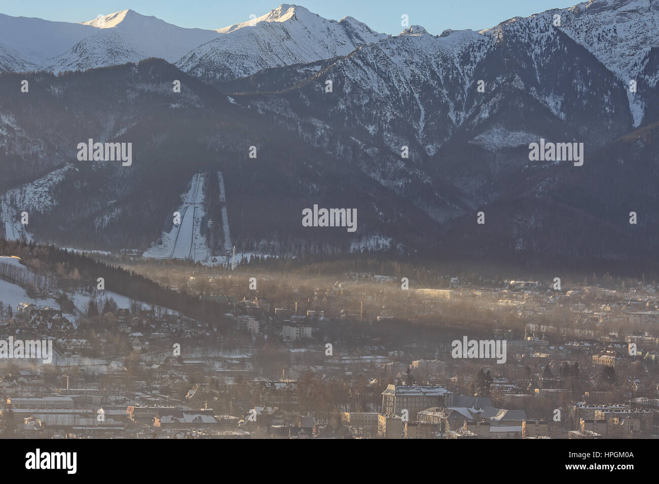 View of the ski jump on the big rafters in Zakopane Stock Photo