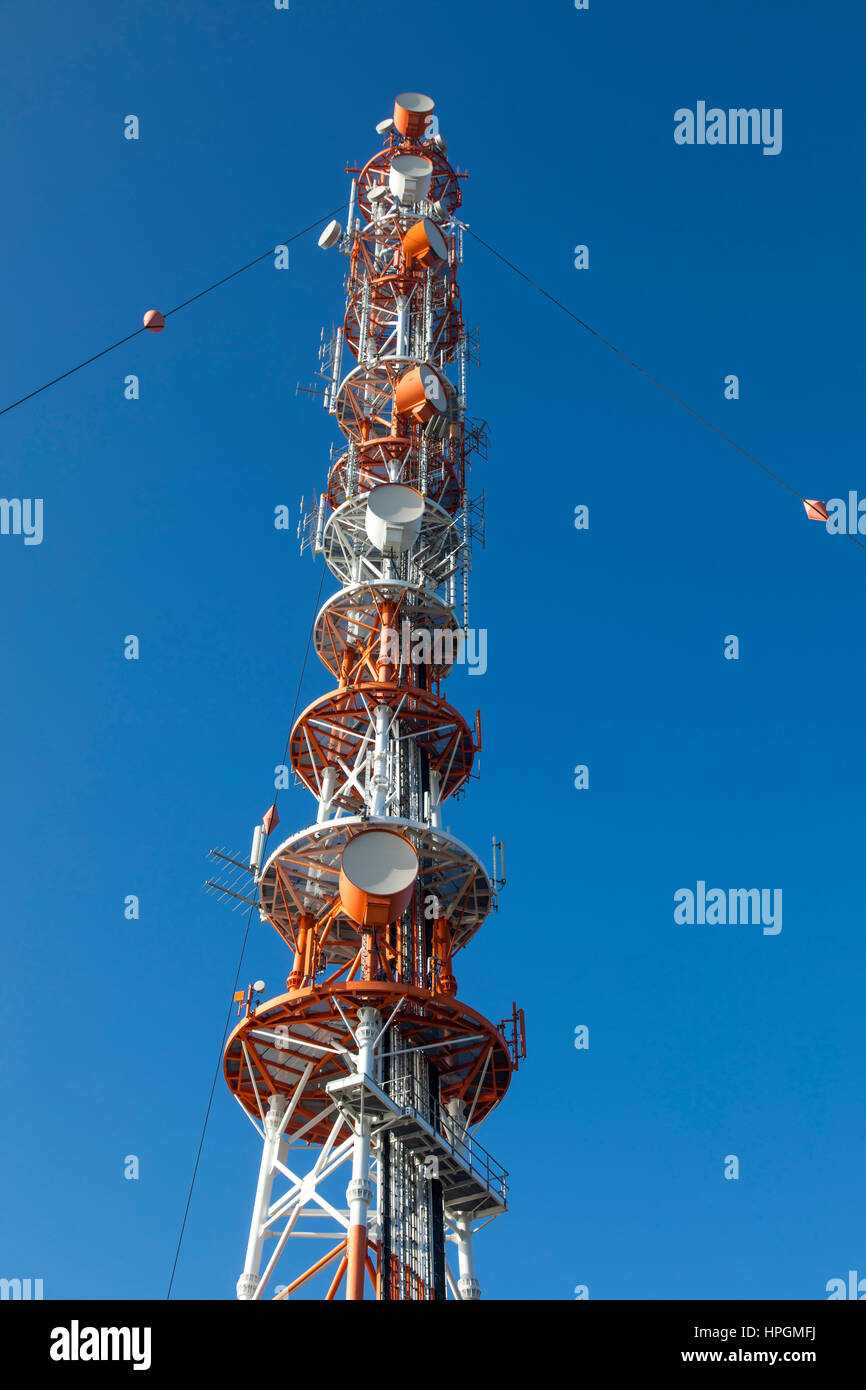 Helgoland, island in the German North Sea, radio-relay system antenna mast, Stock Photo