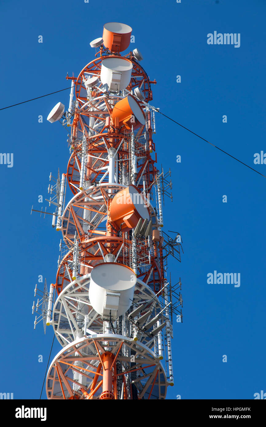 Helgoland, island in the German North Sea, radio-relay system antenna mast, Stock Photo