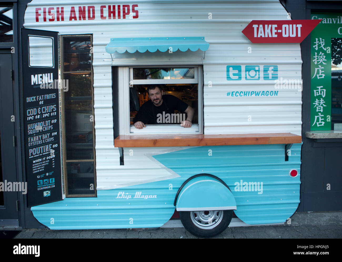fish and chips restaurant at granville island, vancouver Stock Photo
