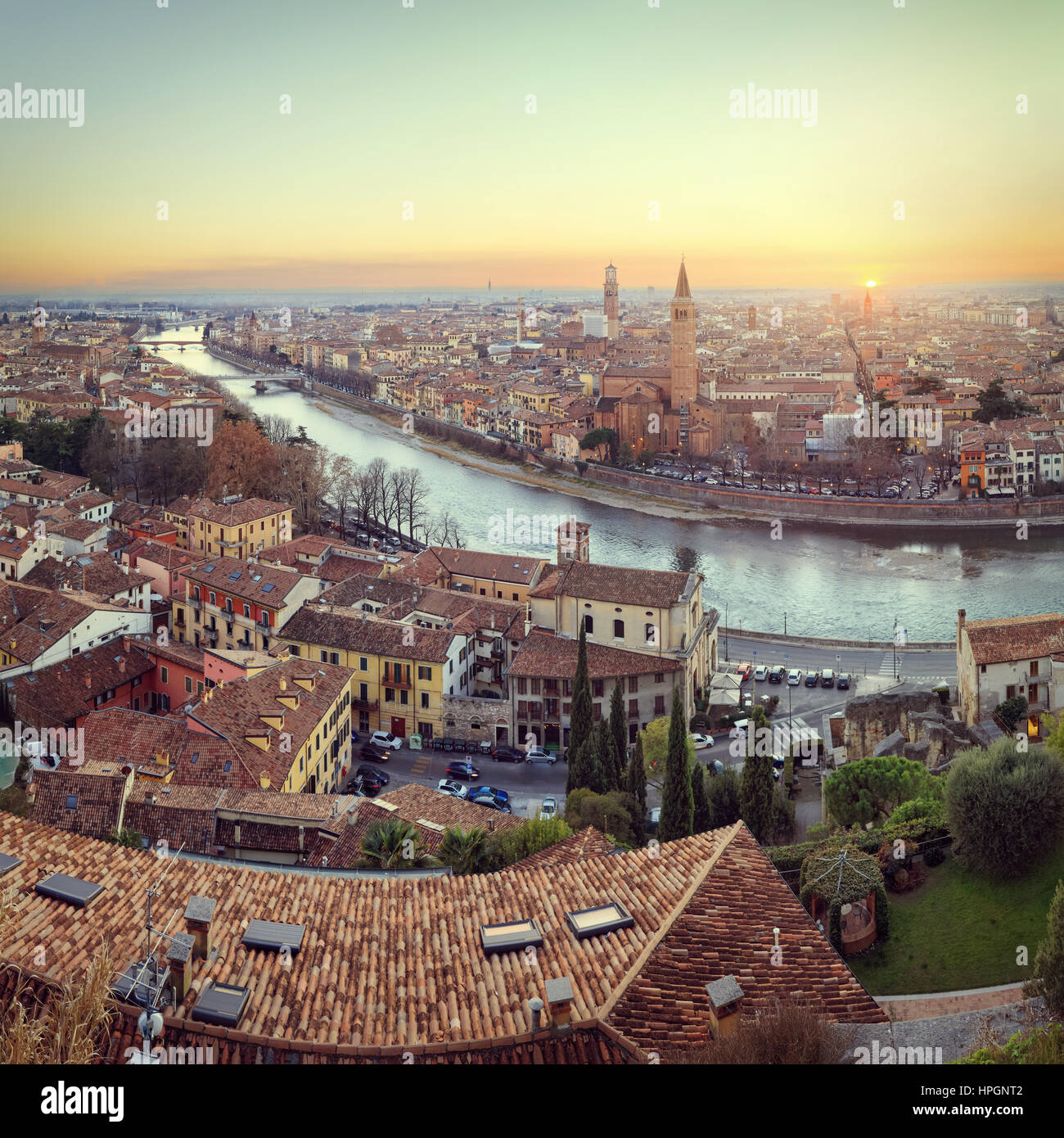 Old Verona town, view on river Stock Photo