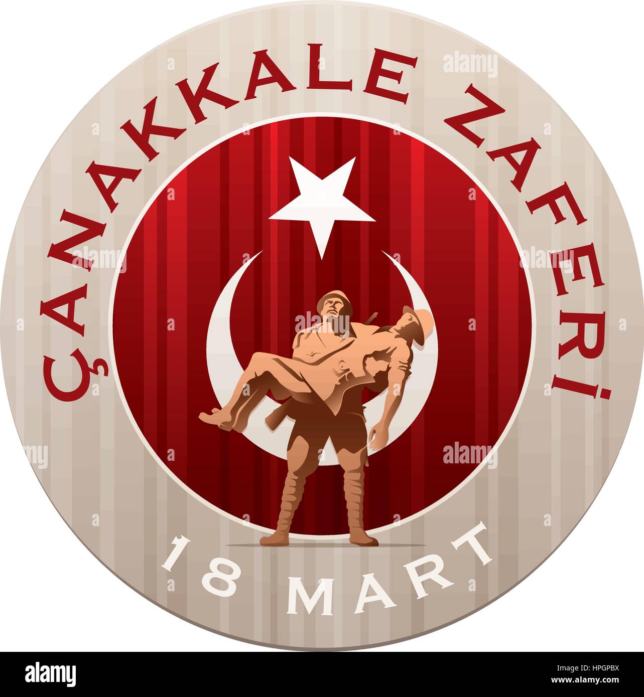 Republic of Turkey National Celebration Card Design. 18th March Martyrs Remembrance Day, Canakkale. Anniversary of Canakkale Victory. Stock Vector