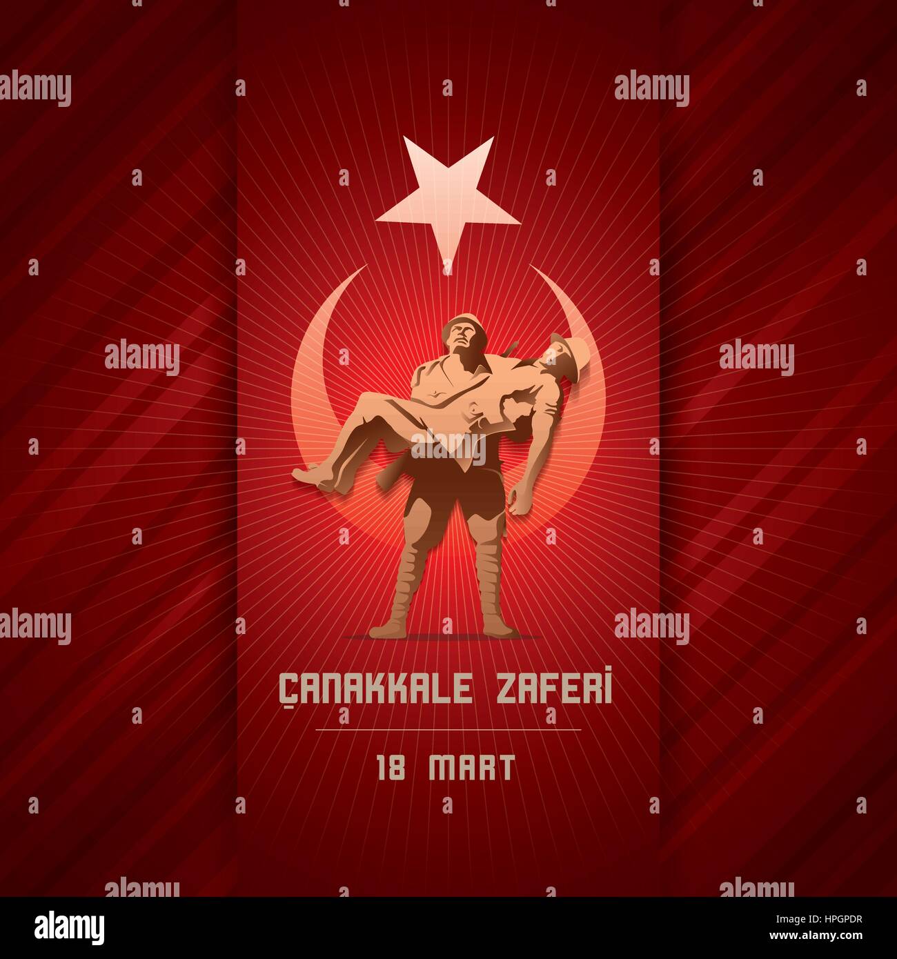 Republic of Turkey National Celebration Card Design. 18th March Martyrs Remembrance Day, Canakkale. Anniversary of Canakkale Victory. Stock Vector