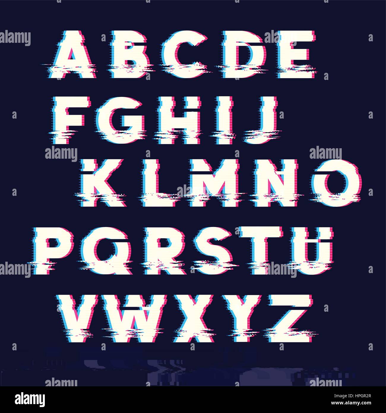 Glitch displacement type letters with fault lines. Vector illustration Stock Vector