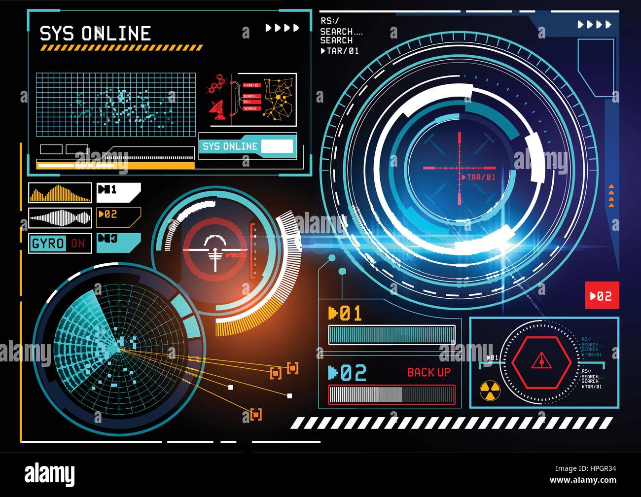 A futuristic HUD display user interface design with radar and tracking features. vector illustration. Stock Vector