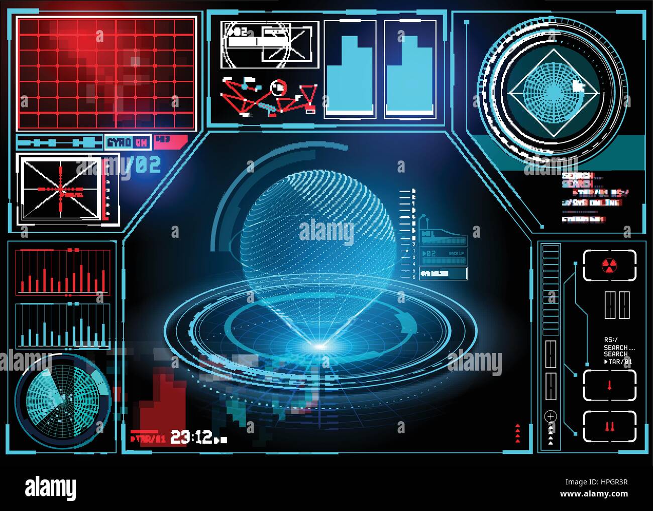 technical HUD display with futuristic digital interface elements. Vector illustration Stock Vector