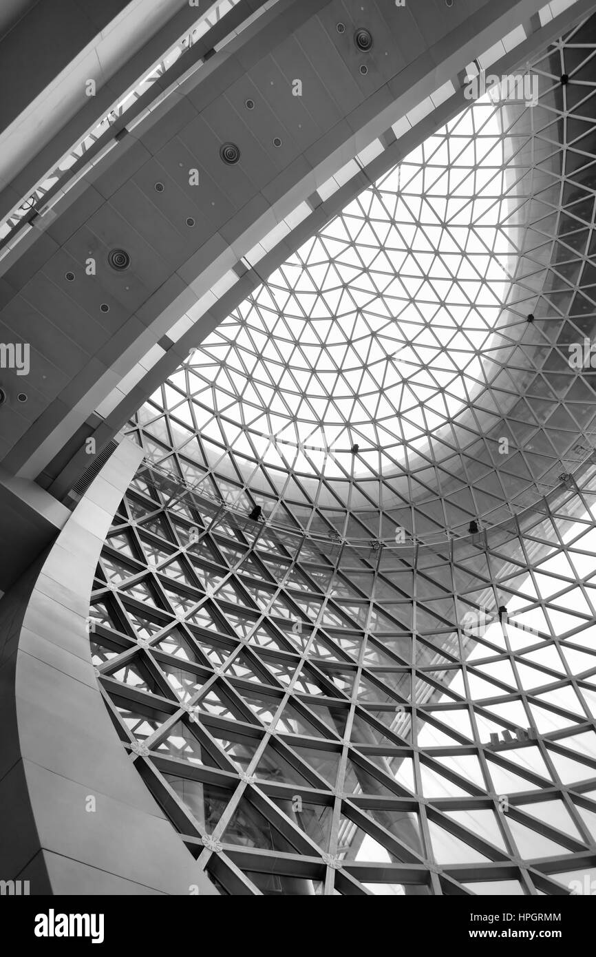 Geometric ceiling - abstract architectural background. Black and white image Stock Photo