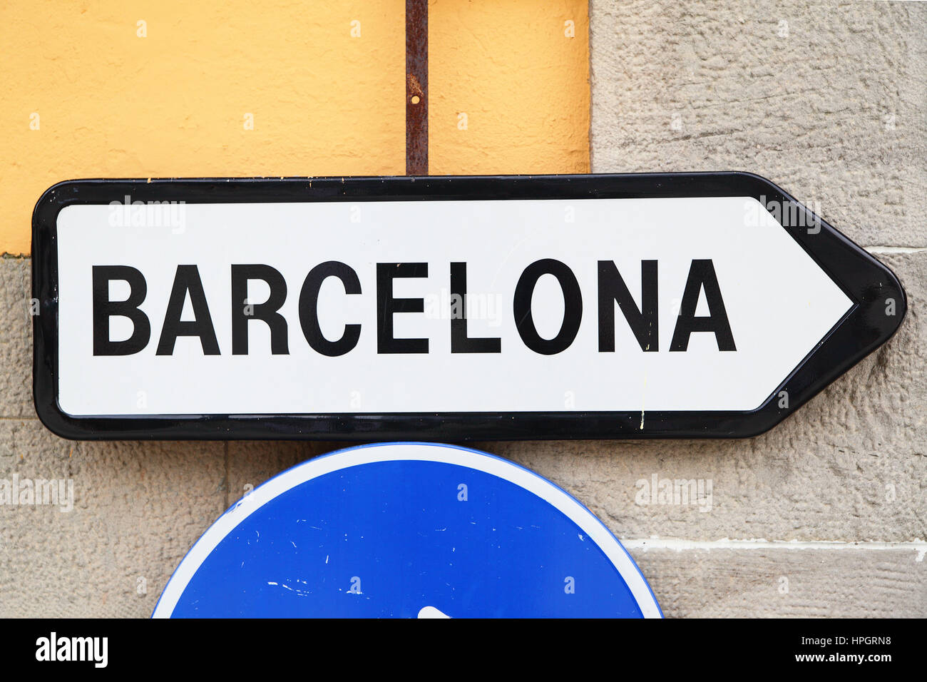 Road sign - directive way to Barcelona Stock Photo