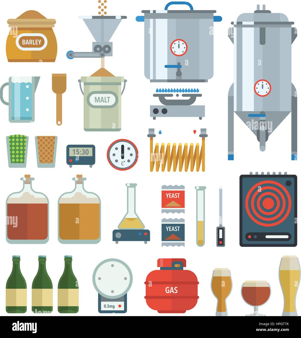 Home brewing process items. All you need for brew home made craft beer