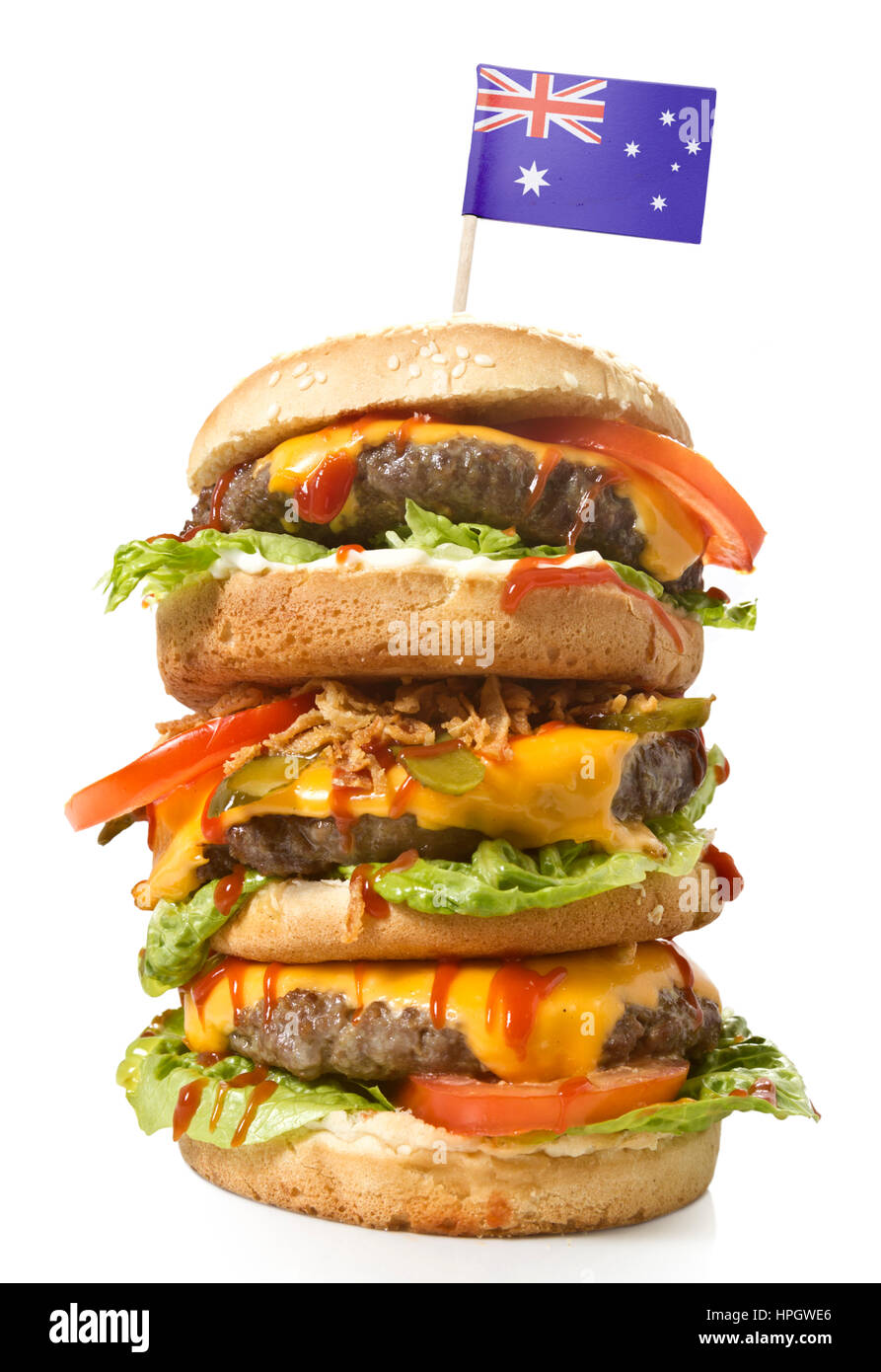 Fresh and tasty XXL hamburger with the flag of Australia.(series) Stock Photo