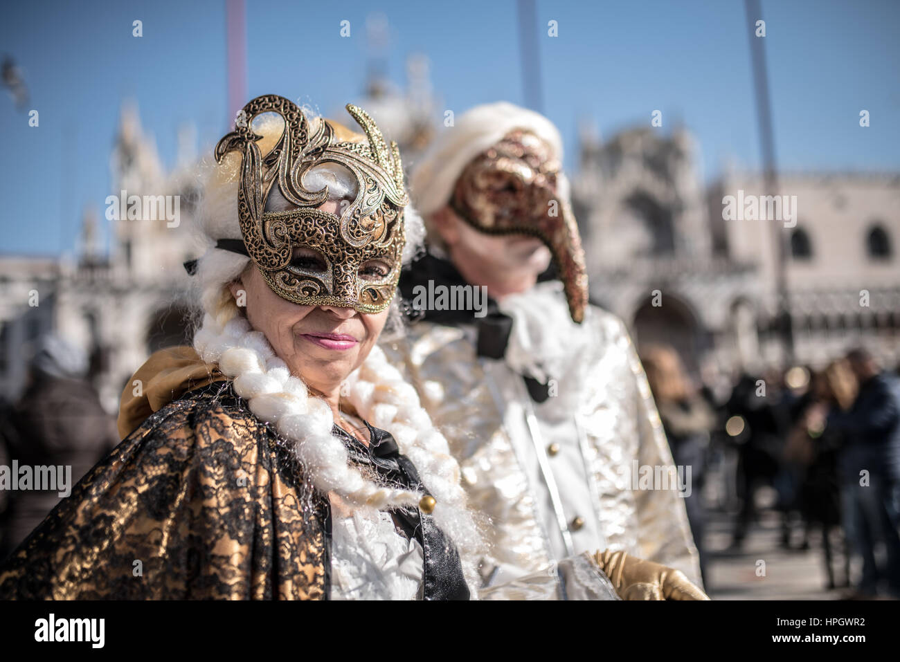 People with traditional mask at the Venice carnival 2017 Stock Photo