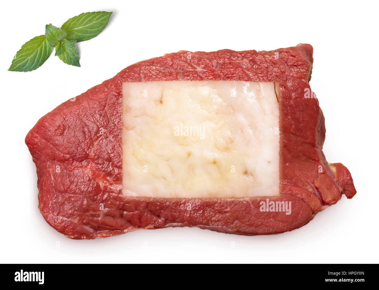 Raw meat (roast beef) and fat composed into it in the shape of Colorado