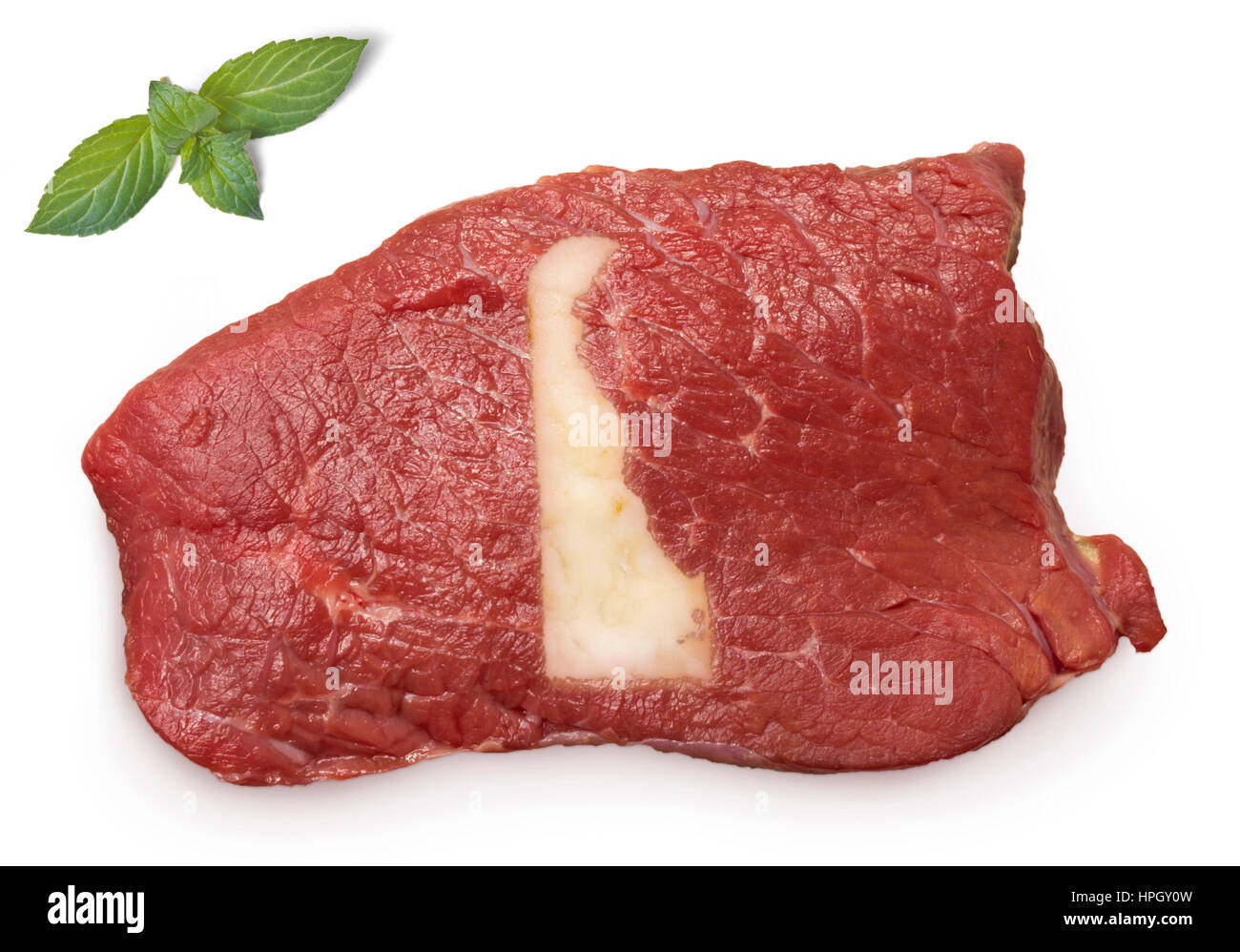 Raw meat (roast beef) and fat composed into it in the shape of Delaware.(series) Stock Photo