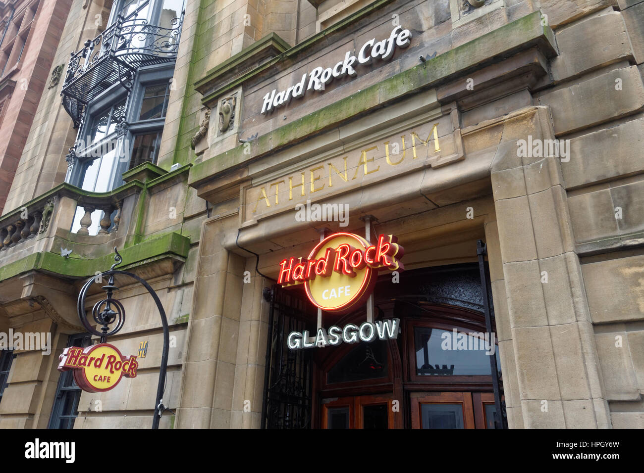hard rock cafe Glasgow neon sign building Stock Photo