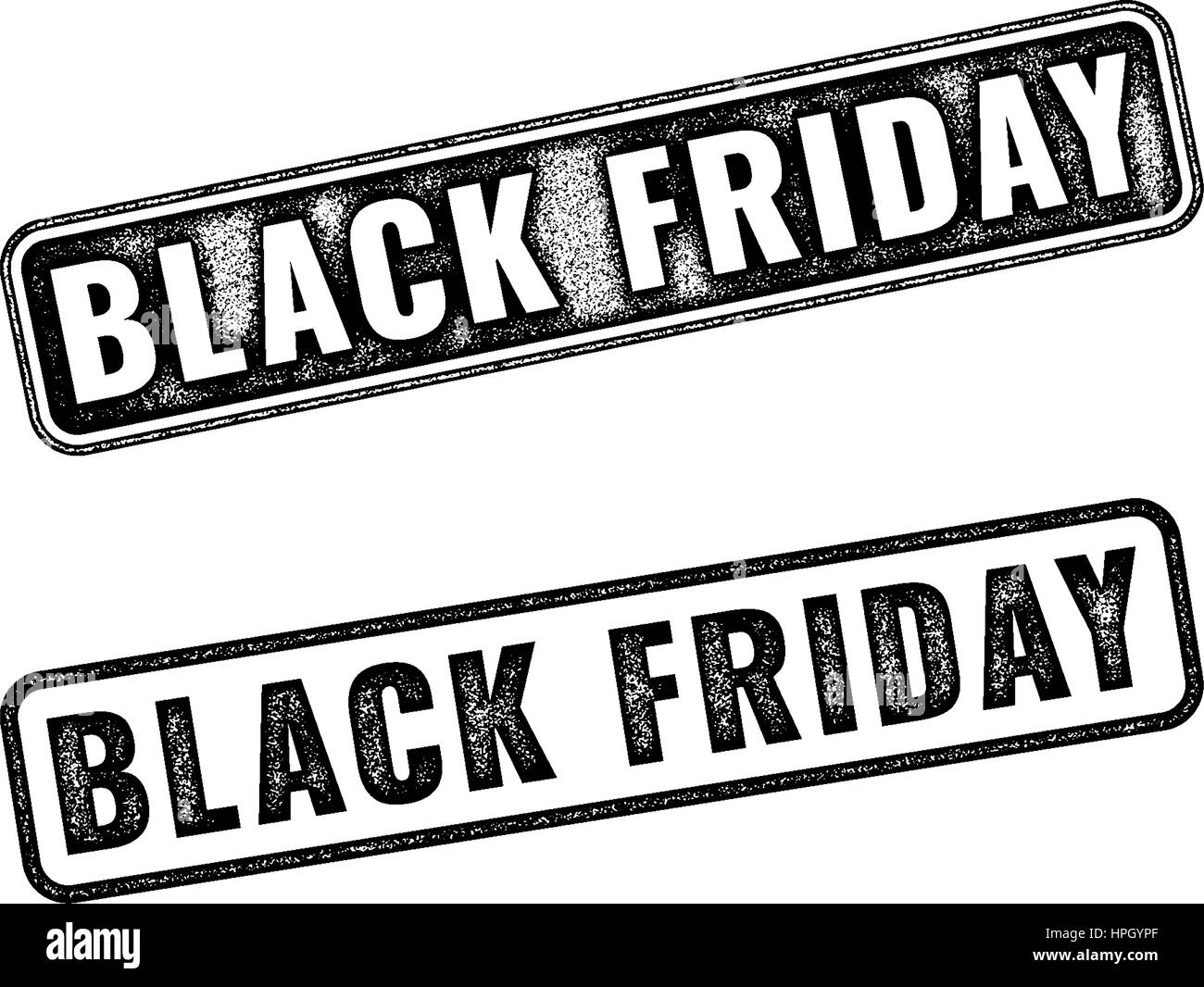 Two realistic vector Black Friday stamps isolated on white background. Set of black imprints announcement of annual fair Stock Vector