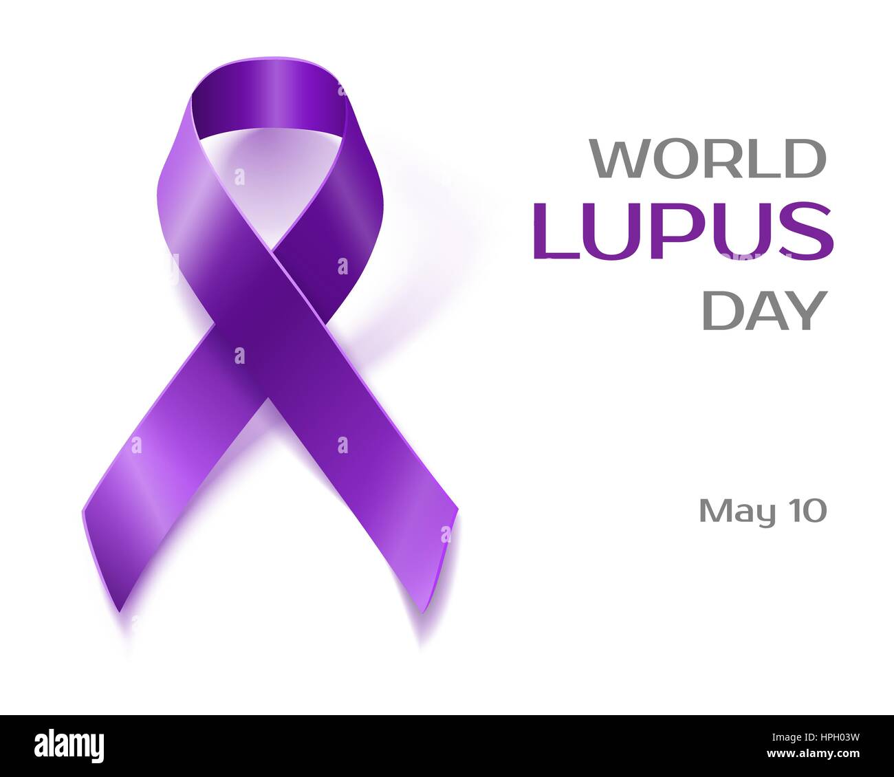 Purple Lupus awareness ribbon over a white background. World lupus day