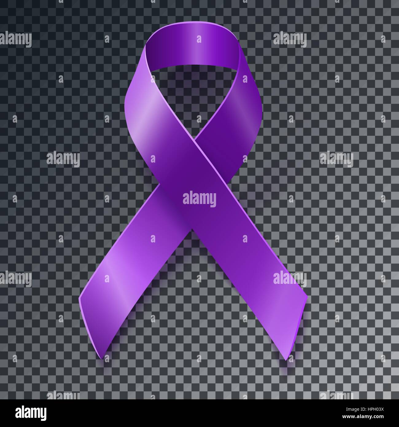 Purple awareness realistic ribbon over geometric background with drop shadow Stock Vector