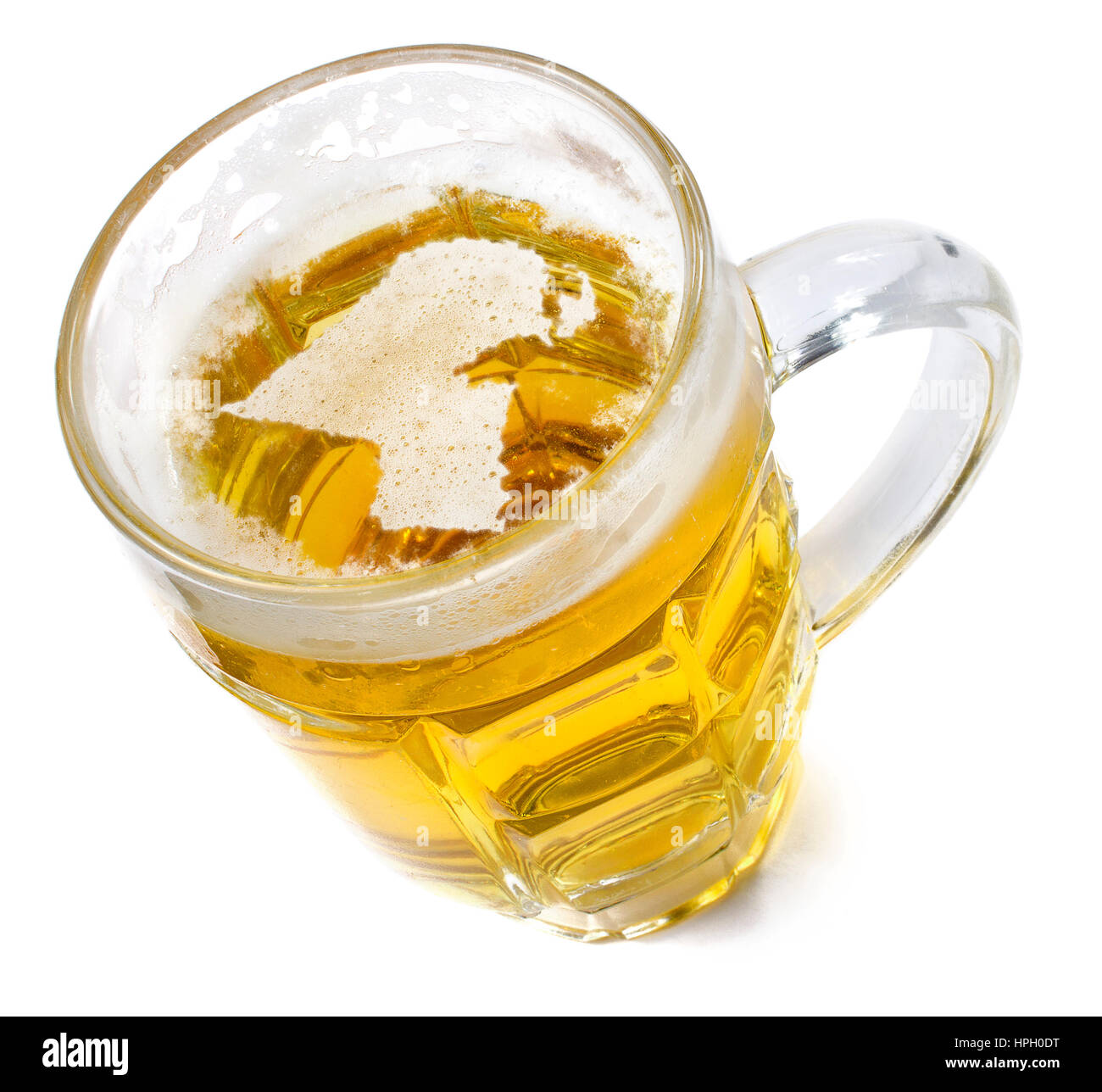 Beer head in the shaped of Kuwait and a beer.(series Stock Photo Alamy