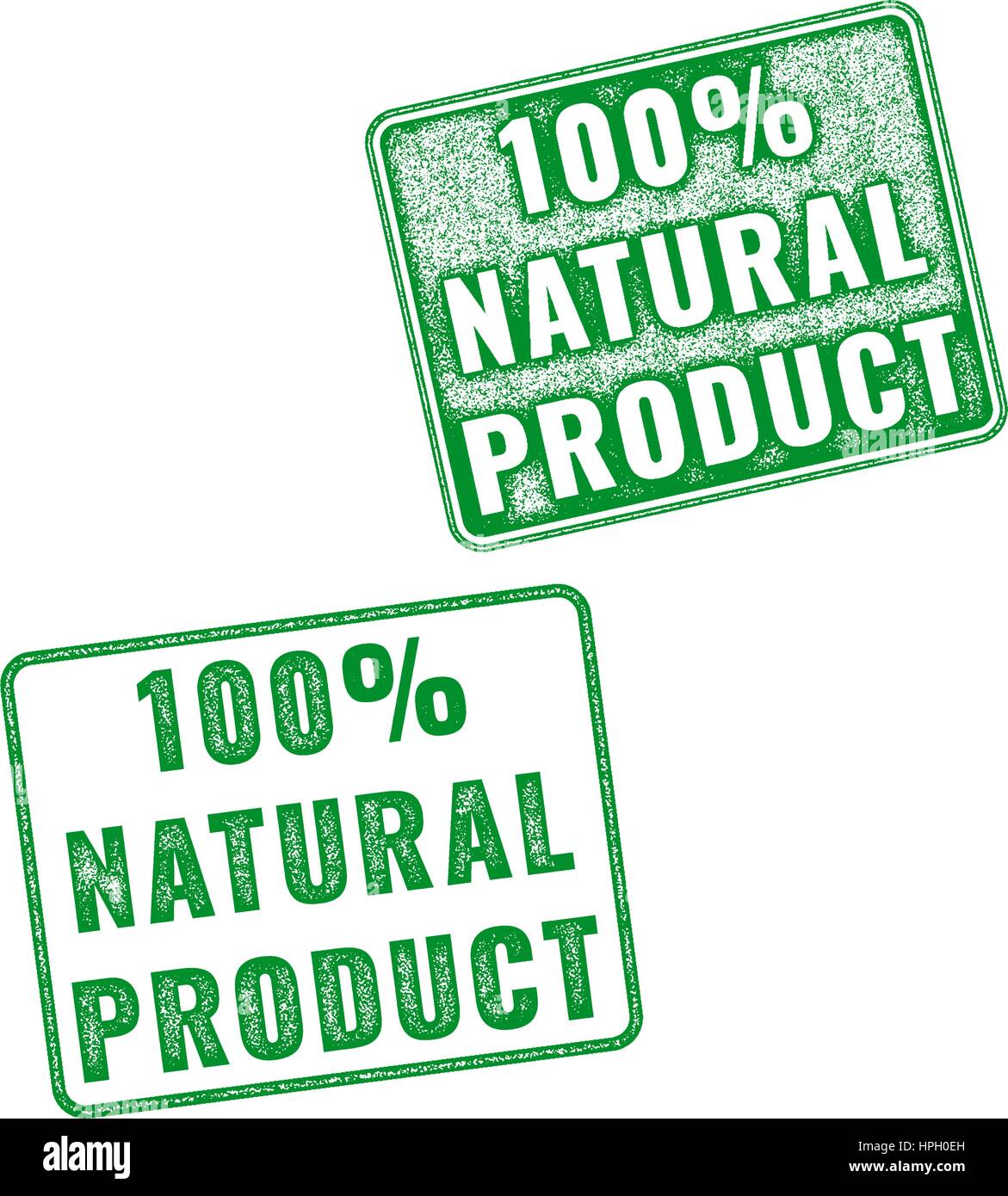 Set of green realistic vector 100 percent Natural Product grunge rubber stamp isolated on white background. Stock Vector