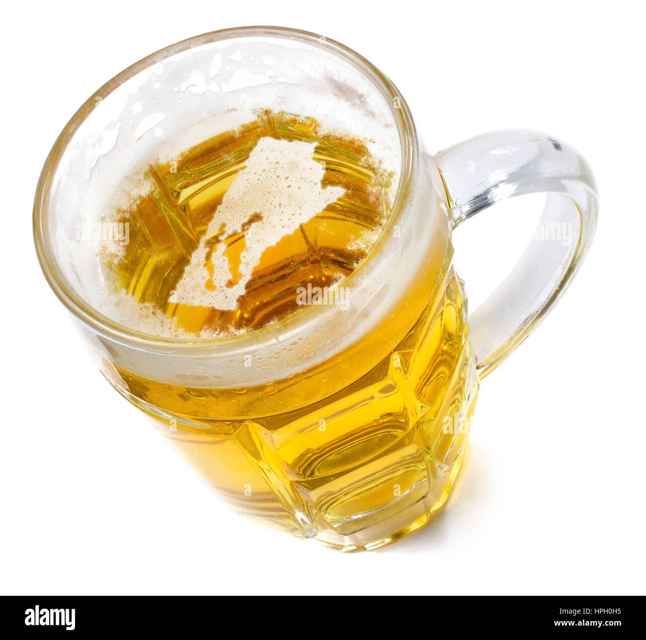 Beer head in the shaped of Manitoba and a beer.(series Stock Photo Alamy
