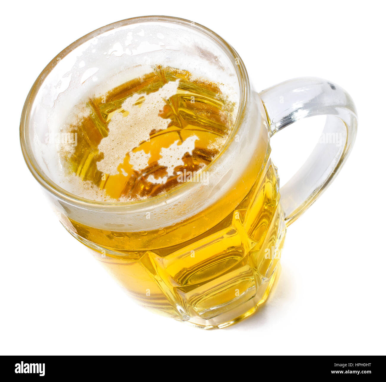 Beer head in the shaped of Denmark and a beer.(series Stock Photo Alamy