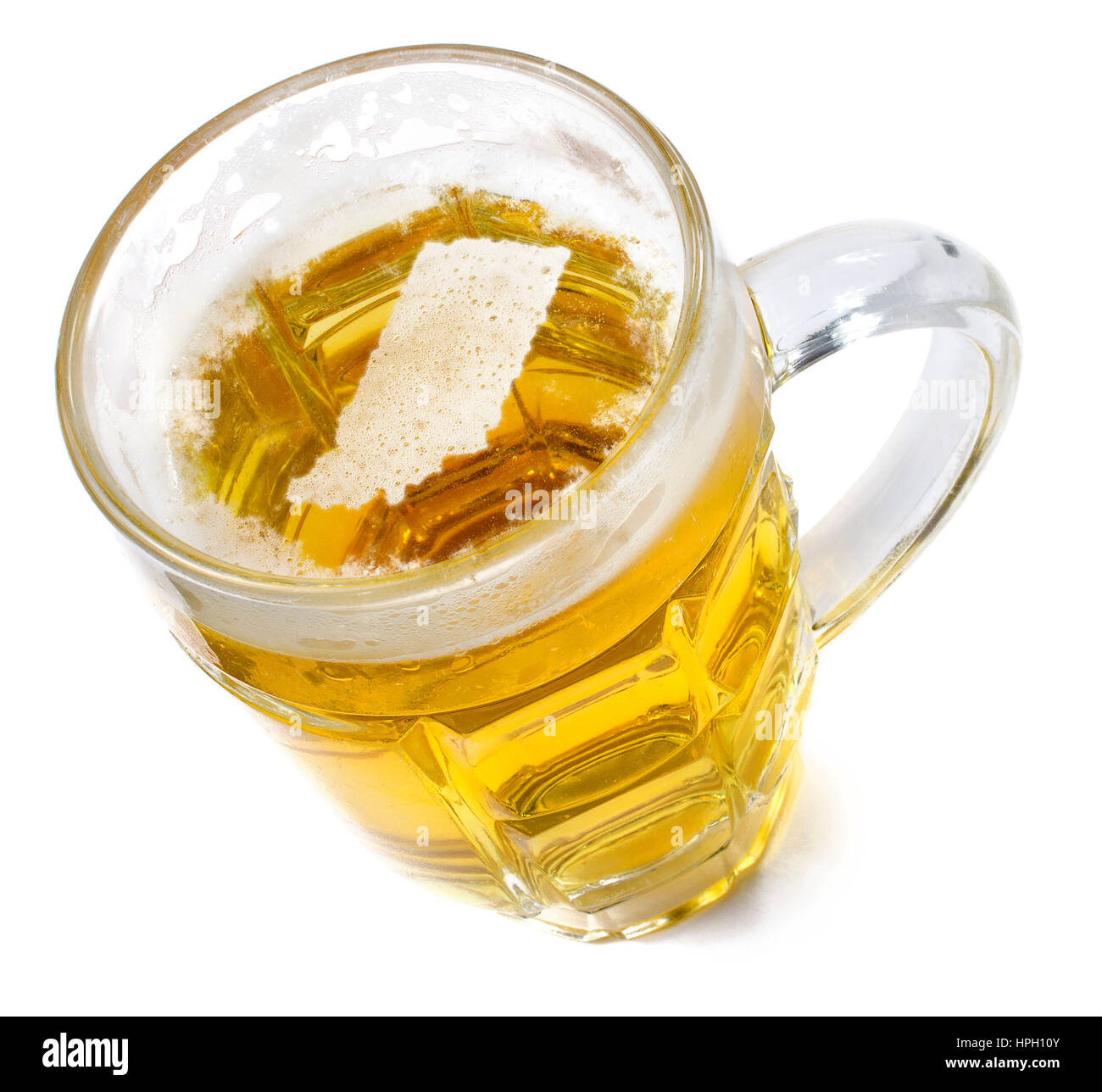 Beer head  in the shaped of Indiana and a beer.(series) Stock Photo