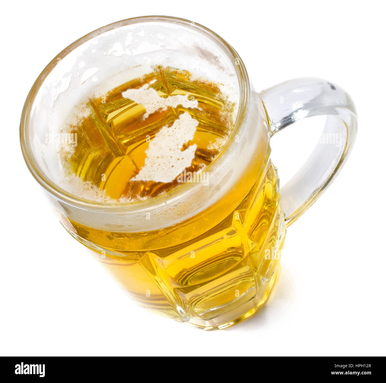 Beer head  in the shaped of Michigan and a beer.(series) Stock Photo