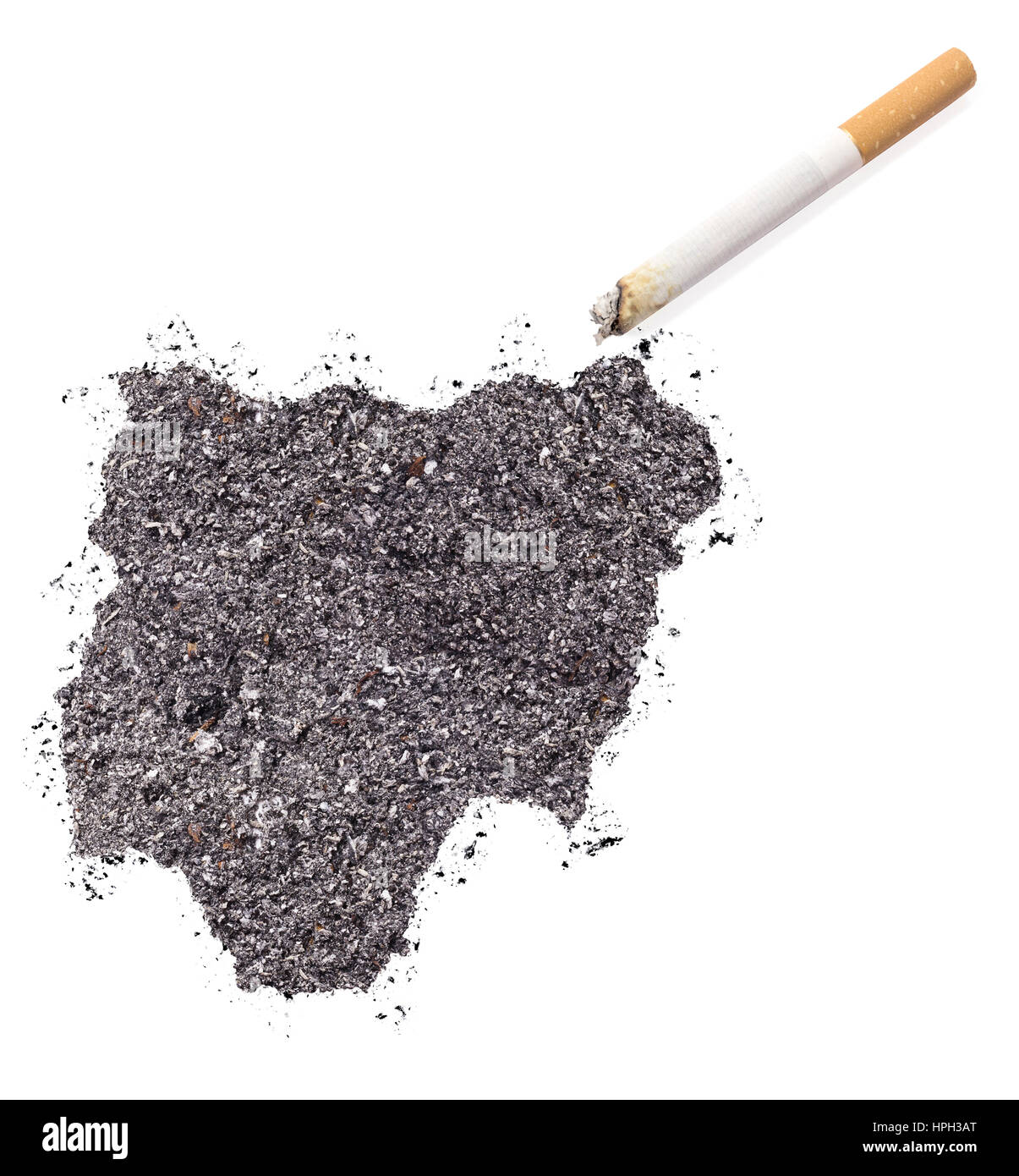 nigeria tobacco The country shape of Nigeria made of tobacco ash and a cigarette.(series  Stock Photo