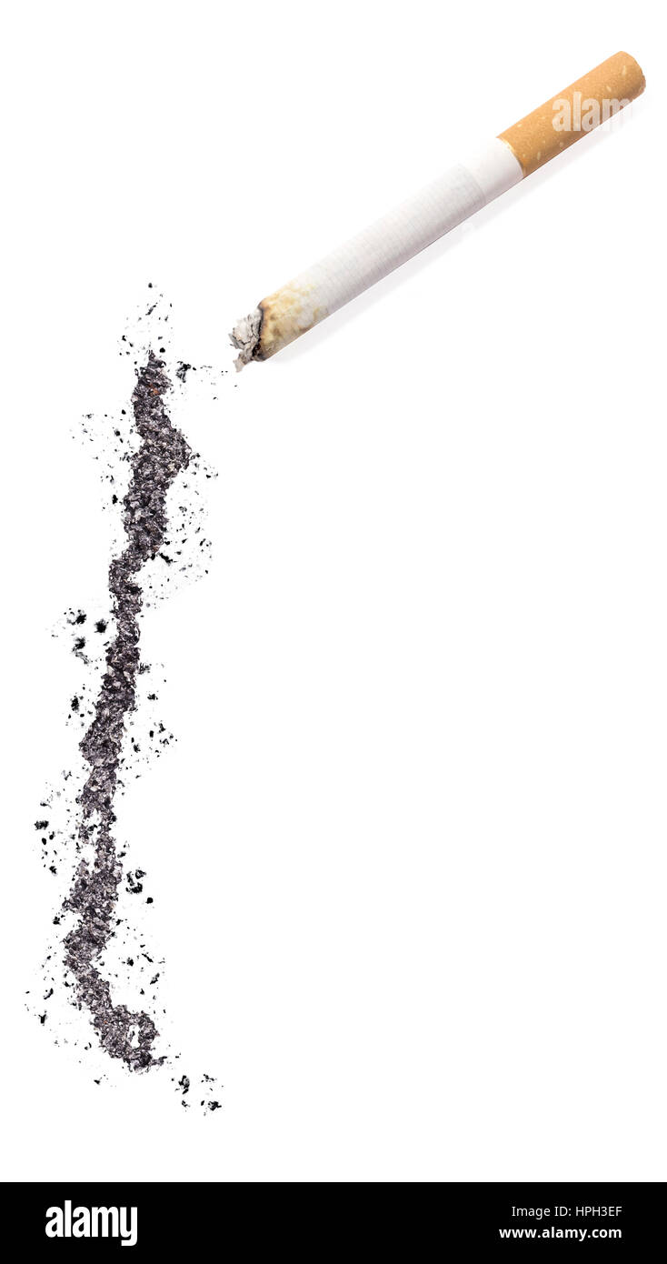 The country shape of Chile made of tobacco ash and a cigarette.(series  Stock Photo