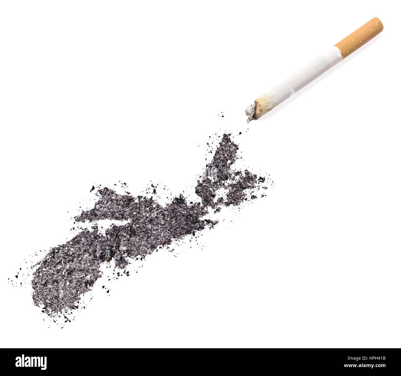 The country shape of Nova Scotia made of tobacco ash and a cigarette