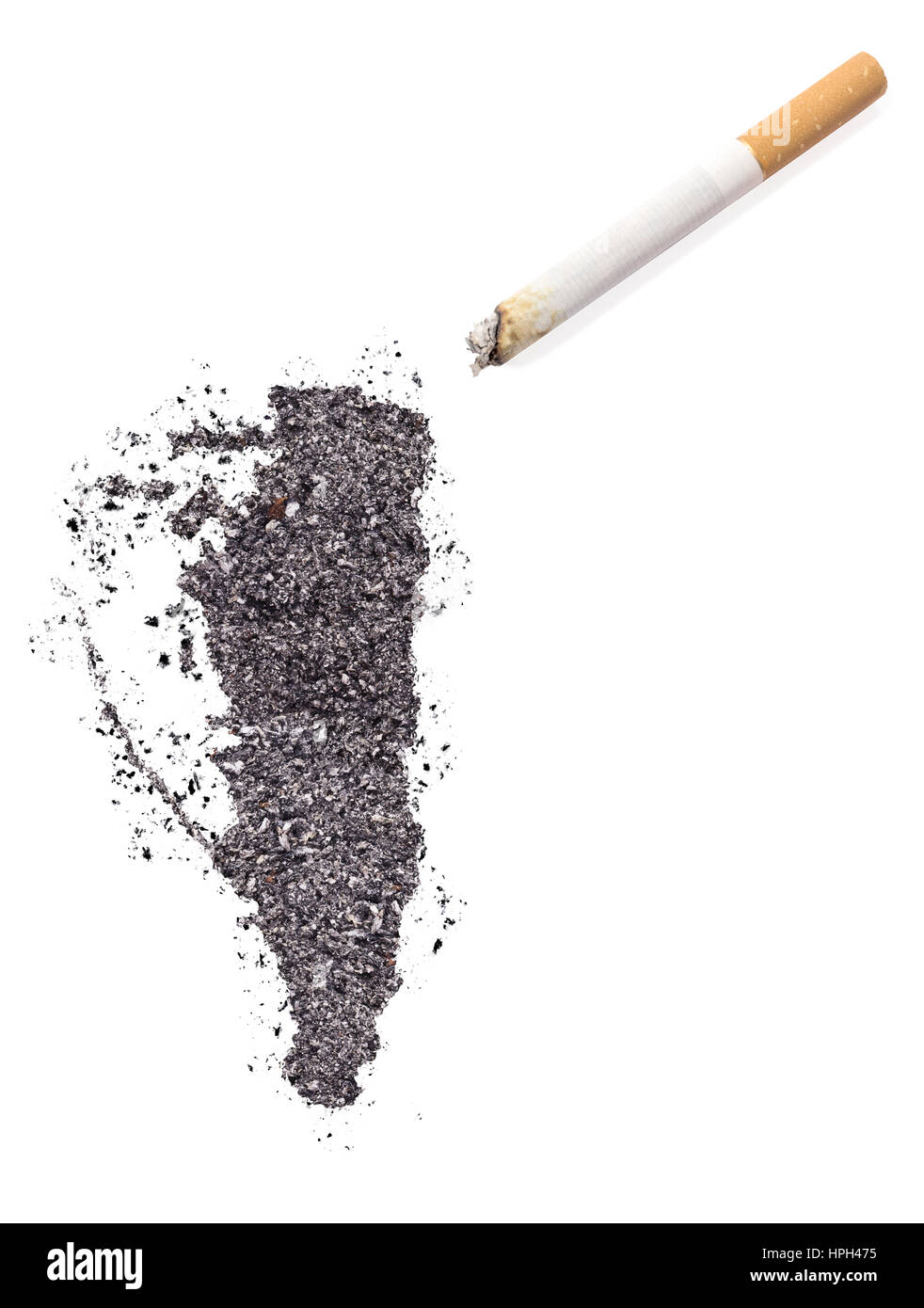 The country shape of Gibraltar made of tobacco ash and a cigarette