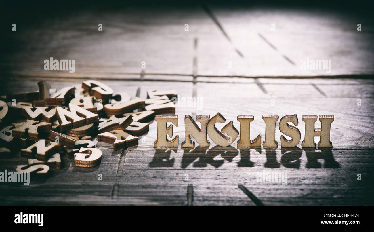 Study English language. Wooden letters. Learning concept Stock Photo