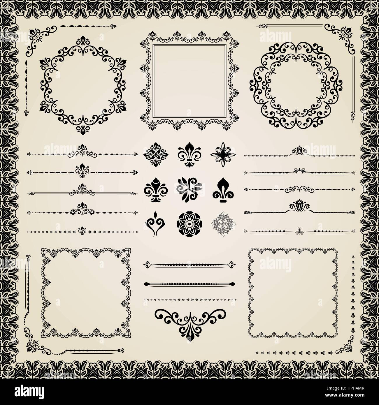 Vintage Set of Vector Horizontal, Square and Round Elements Stock ...