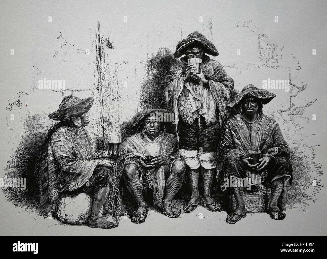 South America. Peru. Indigenous Peruvians. Engraving, 1855. Stock Photo