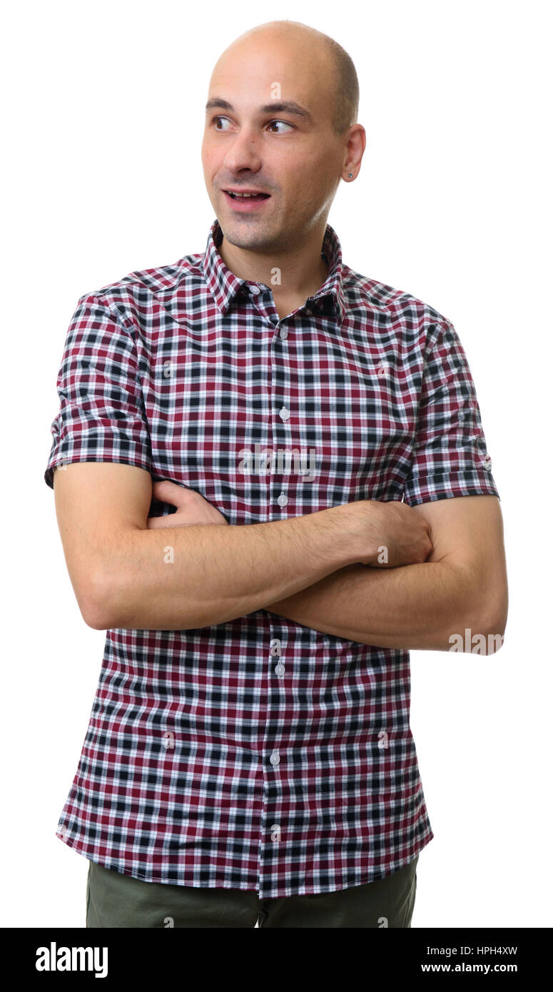 Portrait of an handsome man looking side. Isolated on white Stock Photo