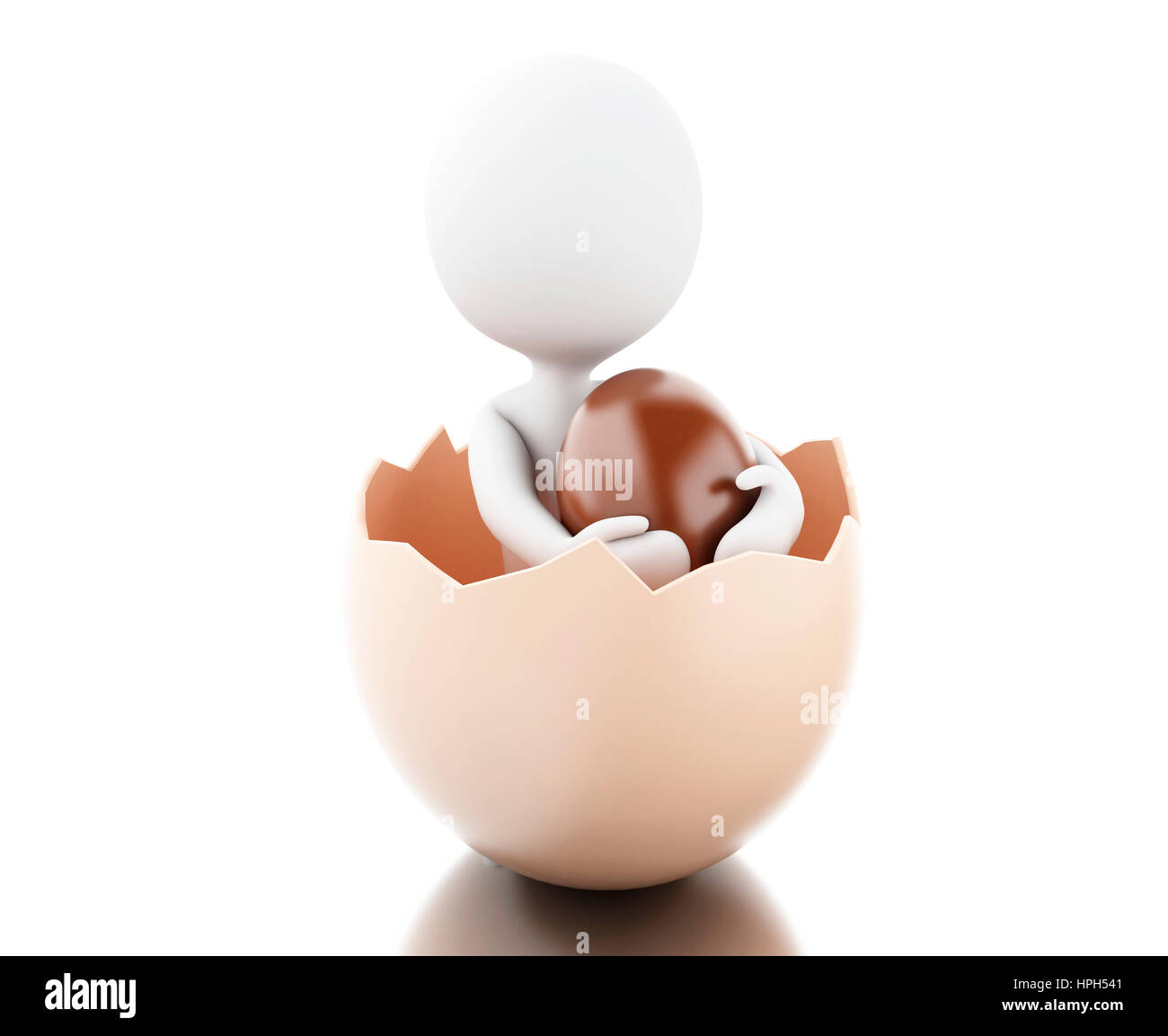 3d renderer image. White people with Easter eggs.. Isolated white background Stock Photo