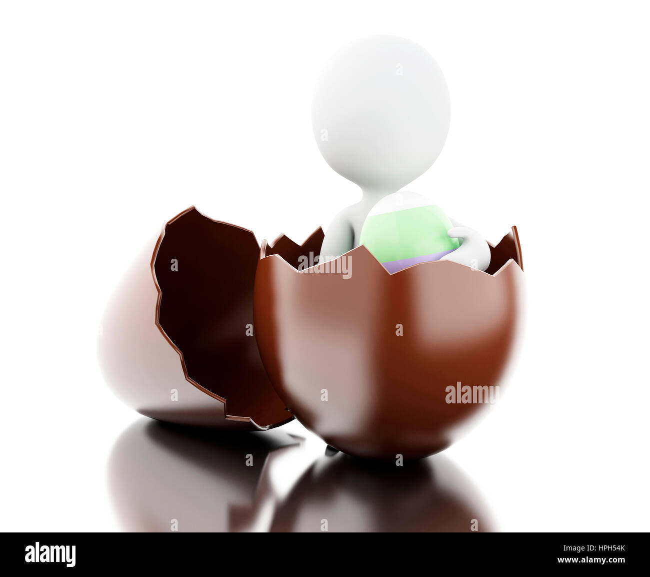 3d renderer image. White people with Easter eggs.. Isolated white background Stock Photo