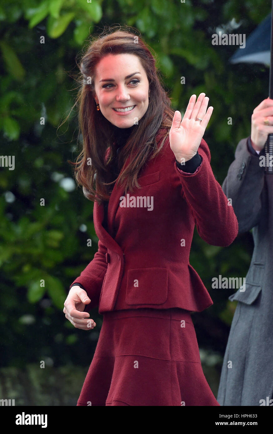 The Duchess of Cambridge arrives for a visit to Caerphilly Family Intervention Team (FIT) in Caerphilly, south Wales, to learn about their work with children with emotional and behavioural difficulties, problems with family relationships and those who have or who are likely to self harm. Stock Photo
