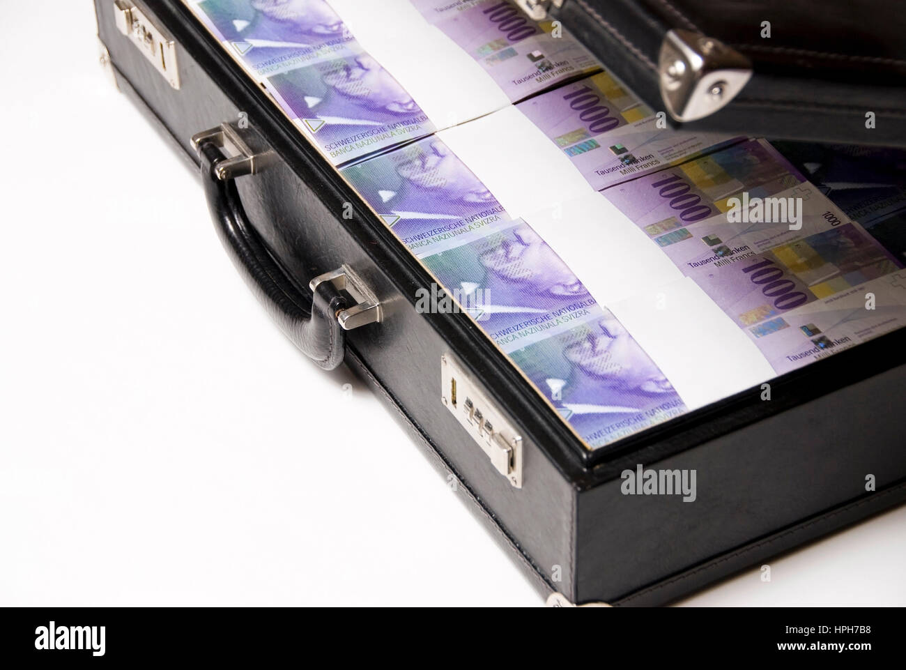 Geldkoffer mit Schweizer Franken - money case Stock Photo