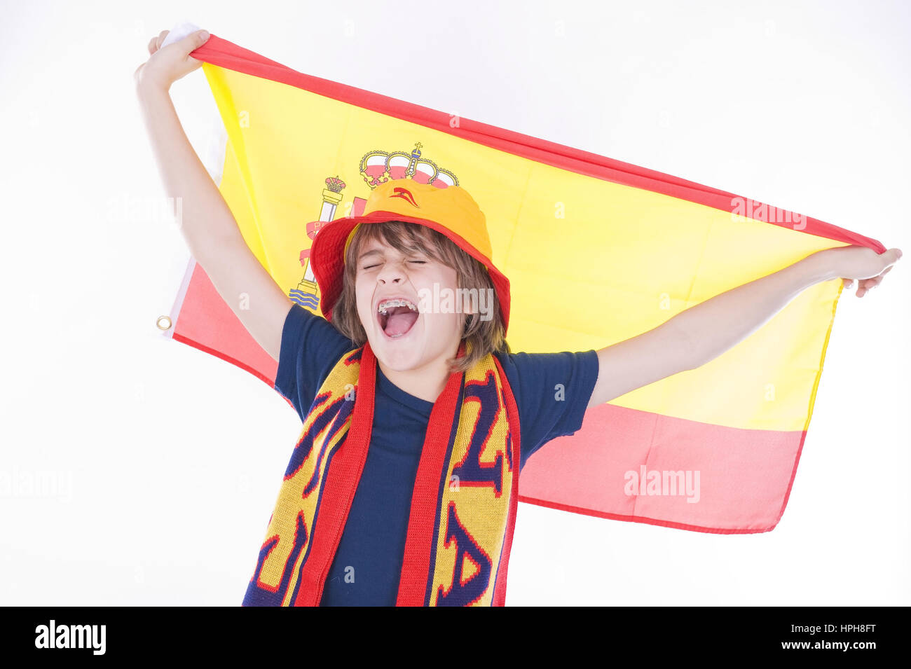 Spanischer Fussballfan - spanish soccer fan, Model released Stock Photo