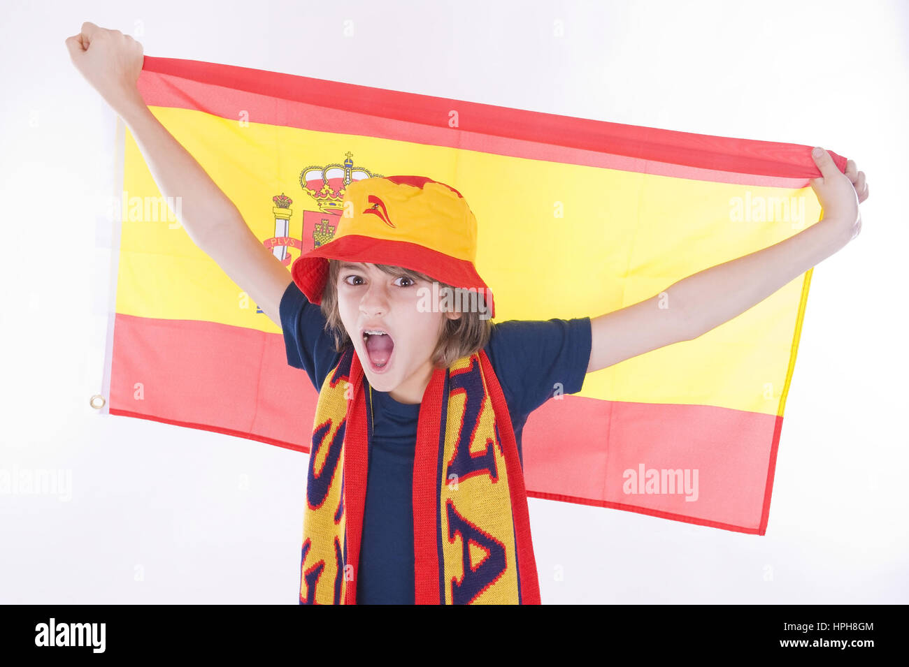 Spanischer Fussballfan - spanish soccer fan, Model released Stock Photo