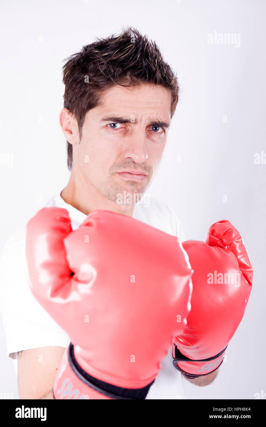 Mann mit Boxhandschuhen - man with boxing gloves, Model released Stock Photo