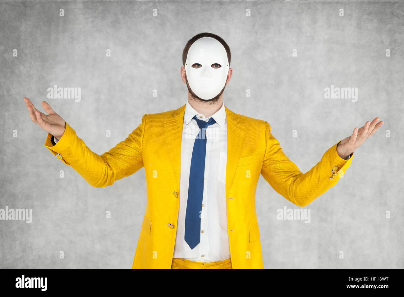 incognito person spread his hands in helplessness Stock Photo - Alamy