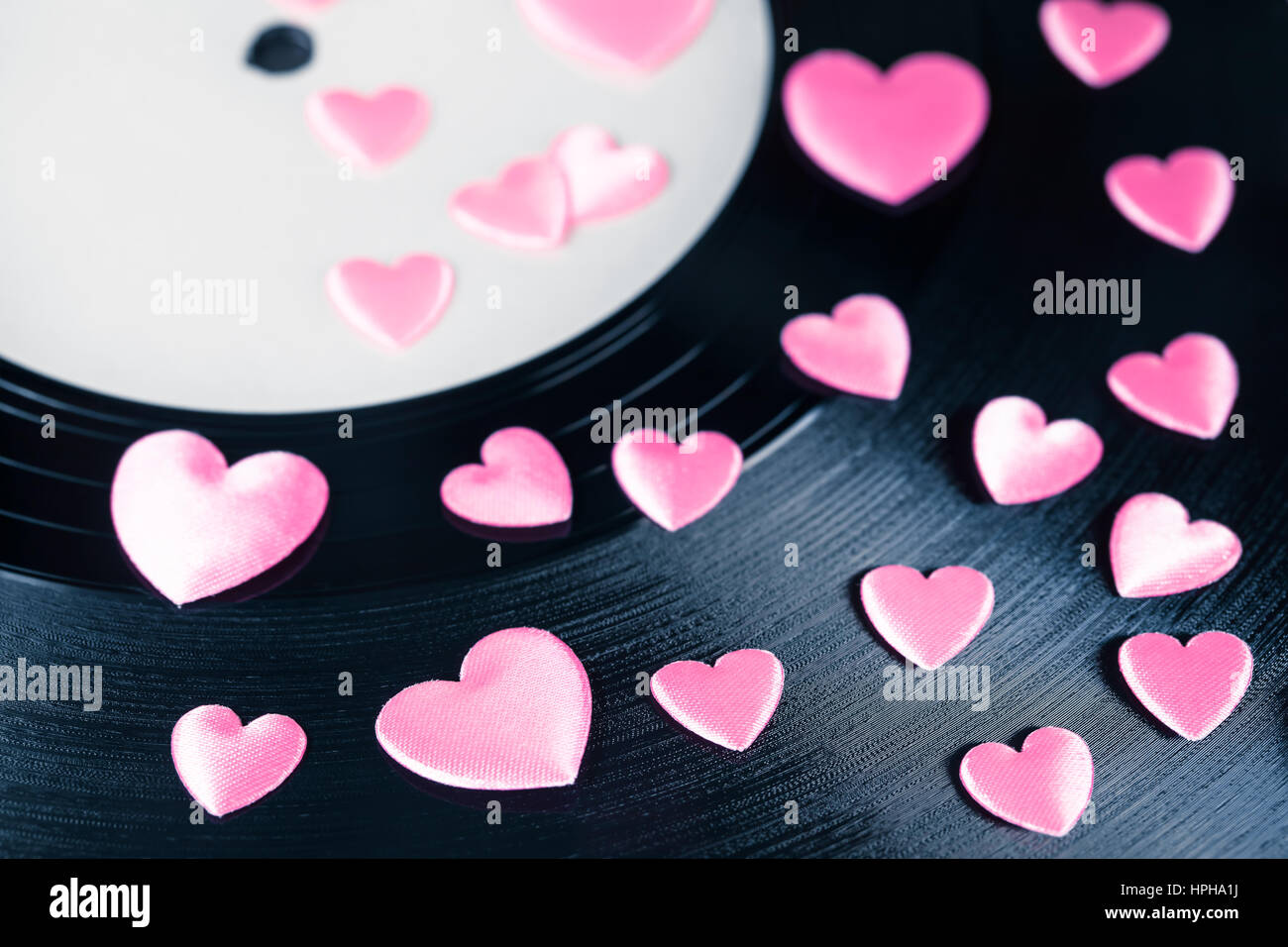 Detail of vintage record with white blank label and many pink