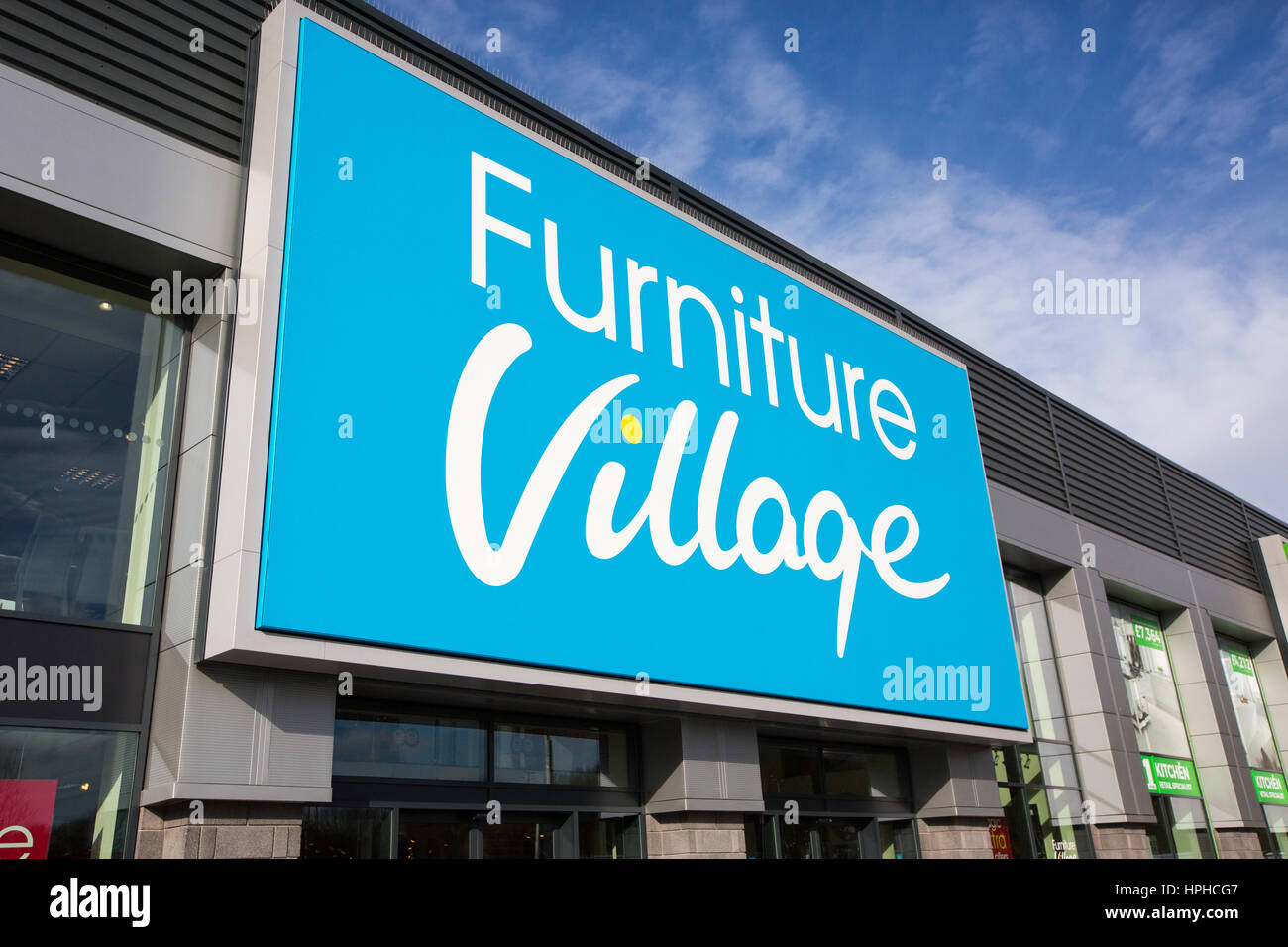Furniture Village store exterior, at Roaring Meg retails park, Stevenage Stock Photo