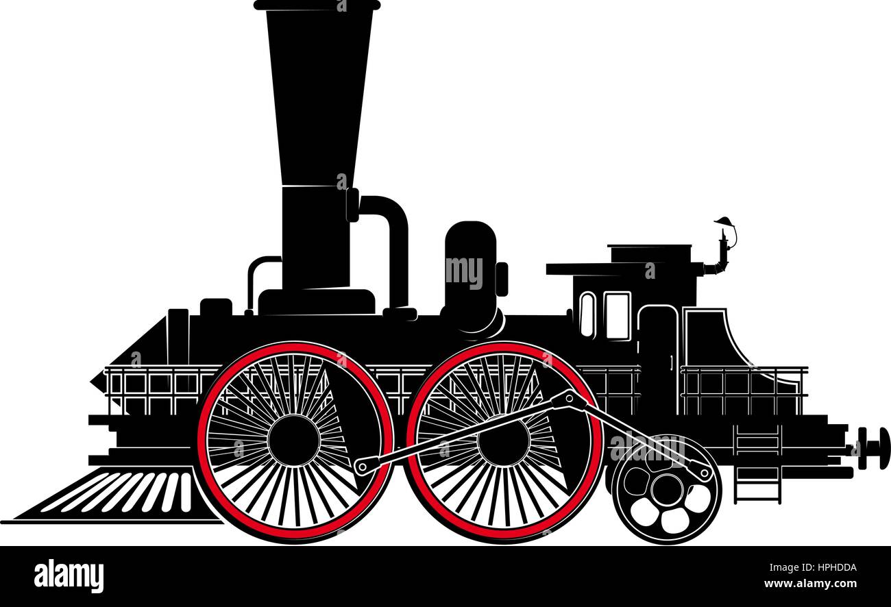 strange, fantastic steam locomotive with a huge tube and large wheels Stock Vector