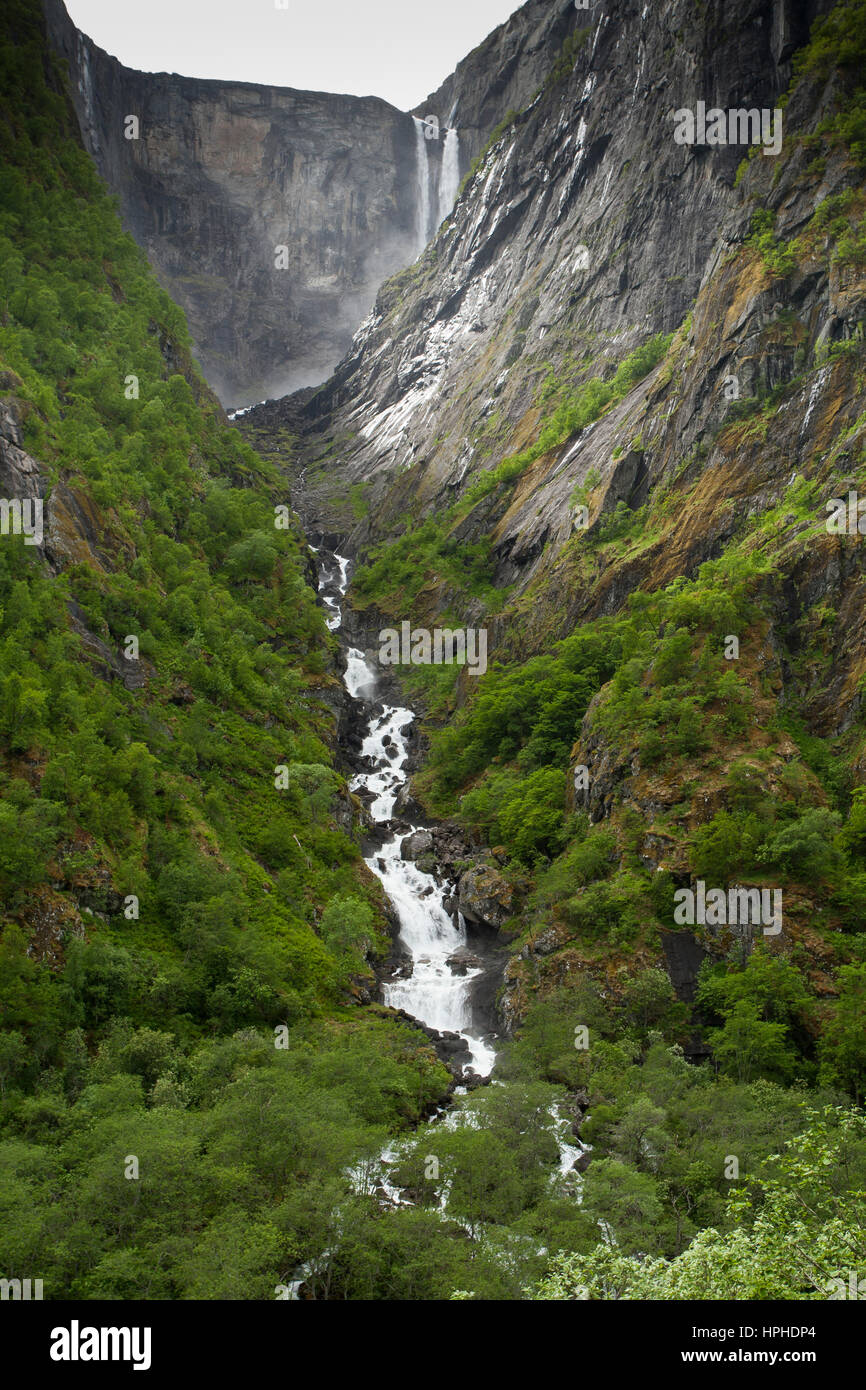 Vedalsfossen and Vedalselva River Hjølmo Valley, Norway Stock Photo